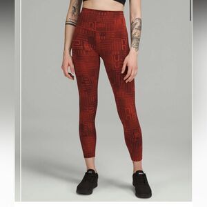 LULULEMON High Rise HR Wunder Under Tight Leggings LLBR Red Ombré Logo Print 6